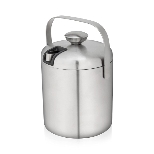 True Stainless Steel Ice Bucket with Tongs, Double Walled Insulated Bar Essential with Built-in Tong Holder Lid