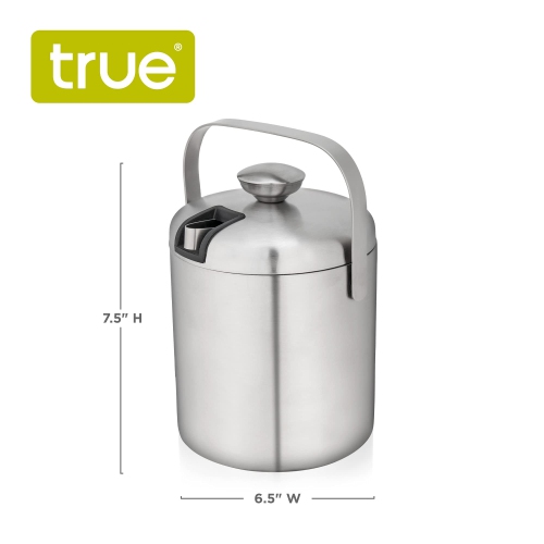 True Stainless Steel Ice Bucket with Tongs, Double Walled Insulated Bar Essential with Built-in Tong Holder Lid