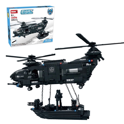 YULIX  Pave Hawk Helicopter Building Block Set, Swat Airplane With Warship Building Kit, Military Stem Toys for Kids 6-12, 12