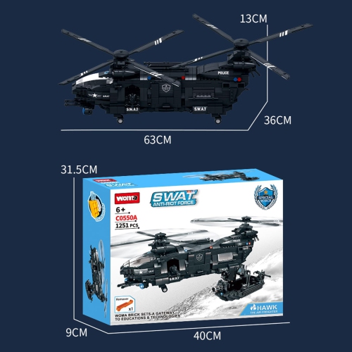 Pave Hawk Helicopter Building Block Set, SWAT Airplane with Warship Building Kit, Military STEM Toys for Kids 6-12, 12..