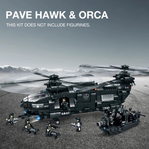 Pave Hawk Helicopter Building Block Set, SWAT Airplane with Warship Building Kit, Military STEM Toys for Kids 6-12, 12..
