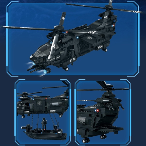 Pave Hawk Helicopter Building Block Set, SWAT Airplane with Warship Building Kit, Military STEM Toys for Kids 6-12, 12..