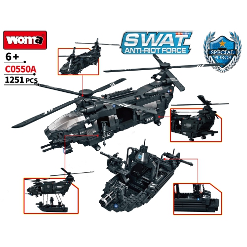 Pave Hawk Helicopter Building Block Set, SWAT Airplane with Warship Building Kit, Military STEM Toys for Kids 6-12, 12..