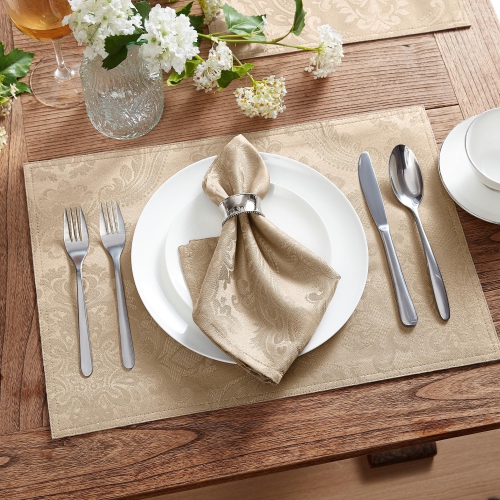 Elrene Home Fashions Caiden Elegance Damask Napkin Set of 4, 17" x 17", Taupe