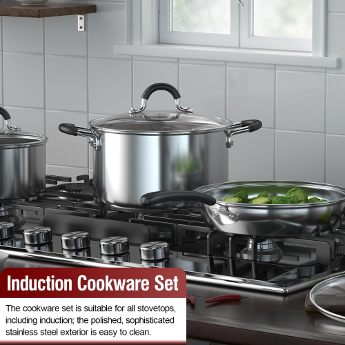 Cook N Home Saucepan Sauce Pot with Lid 2 Quart Stainless Steel, Stay Cool Handle, Silver