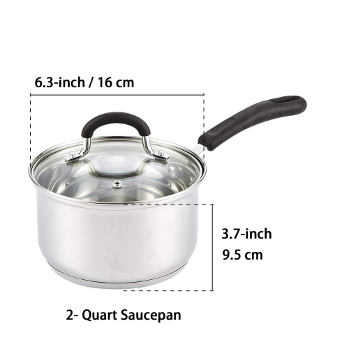 Cook N Home Saucepan Sauce Pot with Lid 2 Quart Stainless Steel, Stay Cool Handle, Silver