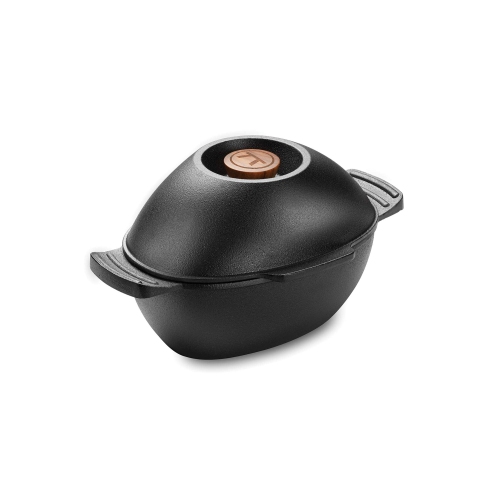 Outset 76495 Cast Iron Seafood and Mussel Pot with Lid for Empty Shells, 2.5 Quart