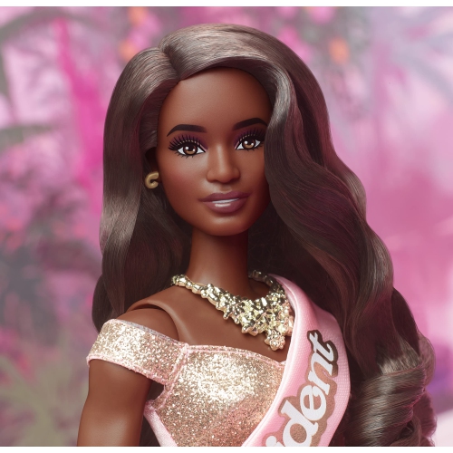 Barbie The Movie Doll, President Barbie Collectible Wearing Shimmery Pink and Gold Dress with Sash