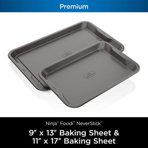 Ninja B32002C Foodi NeverStick Premium 2-Piece Baking Sheet Set, 9x13” & 11x17”, Grey
