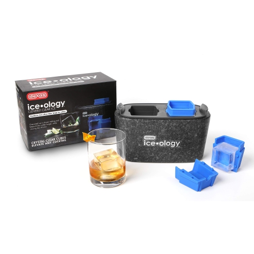 Dexas ice•Ology Silicone Clear Ice Maker Tray for Crystal Clear Craft Cocktail Ice, 2 Square Cubes