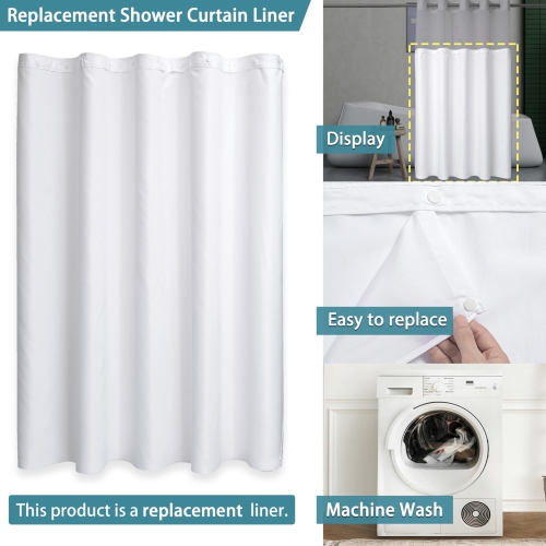 3 Pack Snap in Shower Curtain Liner Replacement Removable Liner)