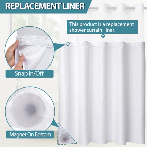 3 Pack Snap in Shower Curtain Liner Replacement Removable Liner)