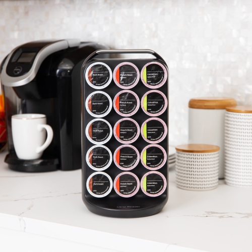 Mind Reader Single Serve Coffee Pod Storage, 30 Pod Capacity, Countertop Organizer, 17.1L x 15.9W x 31.8H cm, Black