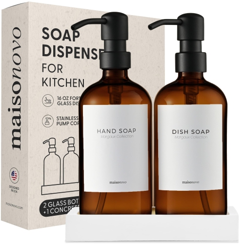 MAISONOVO  Kitchen Soap Dispenser Set | 500 Ml Amber Bottles Pumps Set Of 2 In Black