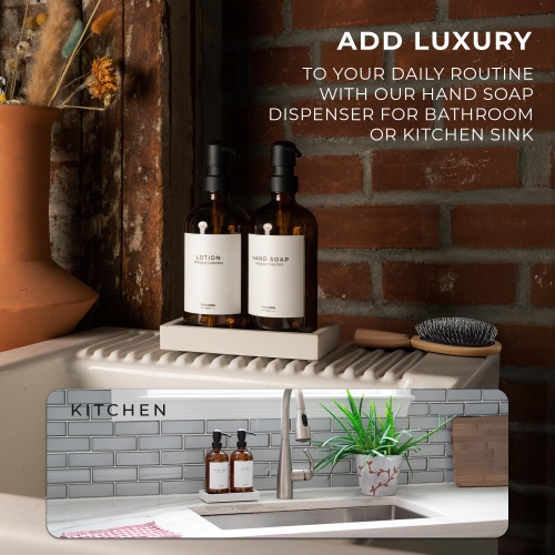 MaisoNovo Kitchen Soap Dispenser Set | 500 ml Amber Bottles Black Pumps Set of 2