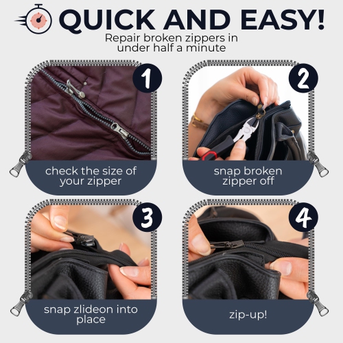 ZlideOn Zipper Pull Replacement - 5pcs, Silver, Normal - Instant Zipper Replacement Slider Multipack