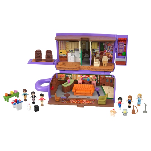 Polly Pocket Friends Compact Playset with 6 Character Dolls & 9 Accessories, Coffee Cup Exterior, Collectible Toy