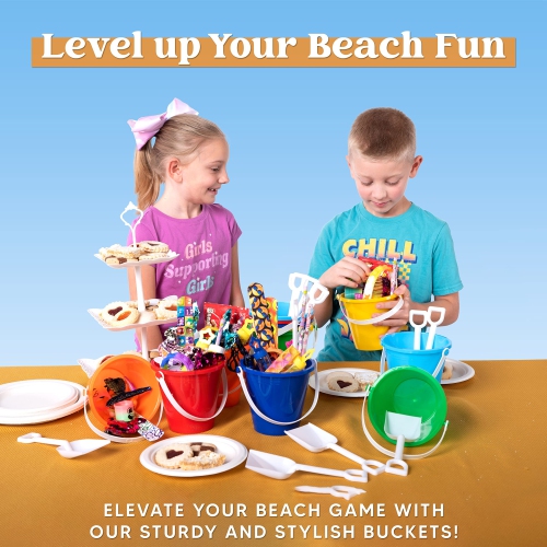 Sloosh 12 Sets Sand Buckets with Shovels for Kids Beach Pails Toys Party Favors Pail Set Plastic Bucket with Handles
