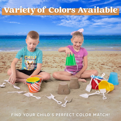 Sloosh 12 Sets Sand Buckets with Shovels for Kids Beach Pails Toys Party Favors Pail Set Plastic Bucket with Handles