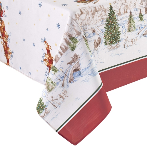 Elrene Home Fashions Santa’s Snowy Sleighride Fabric Tablecloth, 60" x 102", Multi