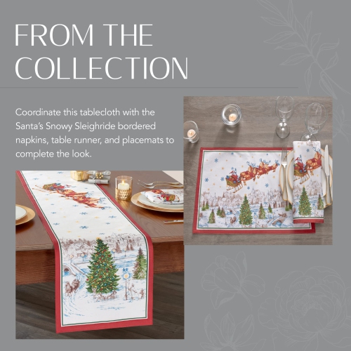 Elrene Home Fashions Santa’s Snowy Sleighride Fabric Tablecloth, 60" x 102", Multi