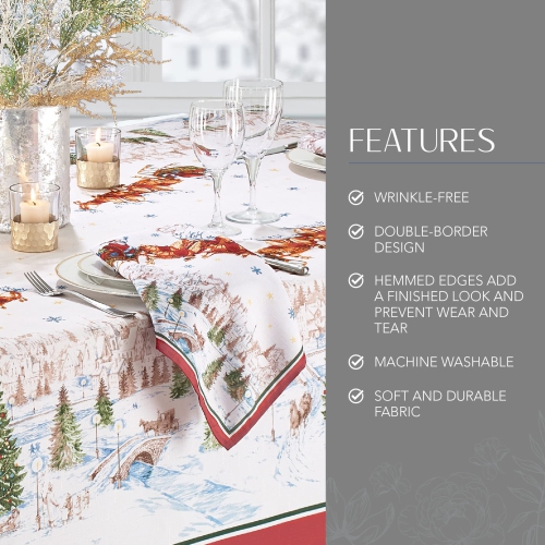 Elrene Home Fashions Santa’s Snowy Sleighride Fabric Tablecloth, 60" x 102", Multi