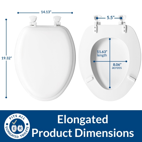 Mayfair Padded Toilet Seat, Cushioned Soft Vinyl Over Wood Core Seat, Secure Hinges, Easy Clean, Elongated, White
