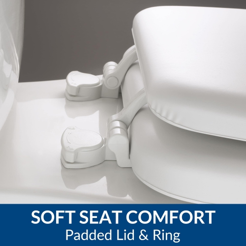 Mayfair Padded Toilet Seat, Cushioned Soft Vinyl Over Wood Core Seat, Secure Hinges, Easy Clean, Elongated, White