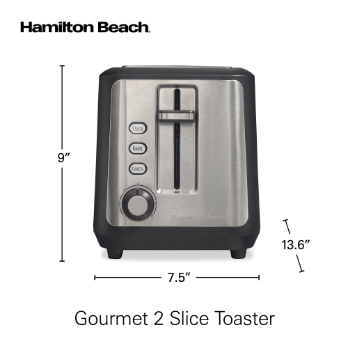 Hamilton Beach Gourmet 2 Slice Toaster, Sure-Toast Technology, Longer 6.5” Slots, 22996G