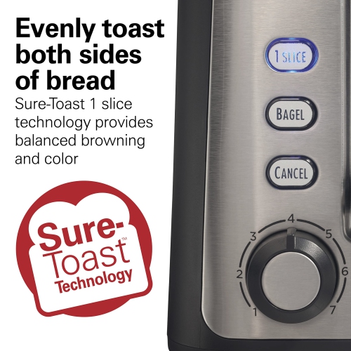 Hamilton Beach Gourmet 2 Slice Toaster, Sure-Toast Technology, Longer 6.5” Slots, 22996G