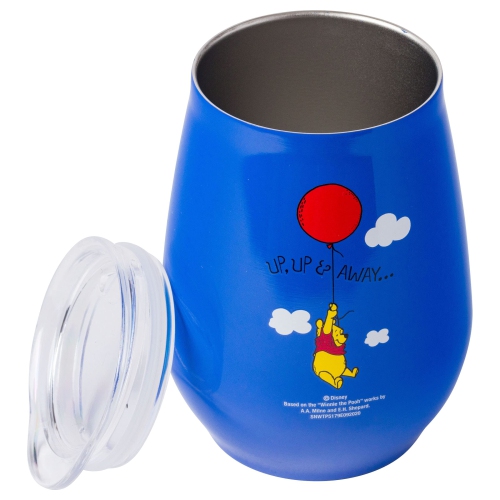 Silver Buffalo Winnie The Pooh Up and Away Double Wall Stainless Steel Stemless Tumbler w/Lid, 10-Ounces