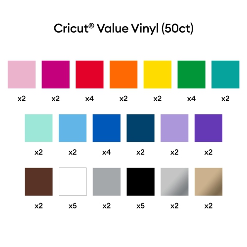 Cricut Value Permanent Vinyl - 50ft Rainbow Sampler, 12in x 12in Sheets