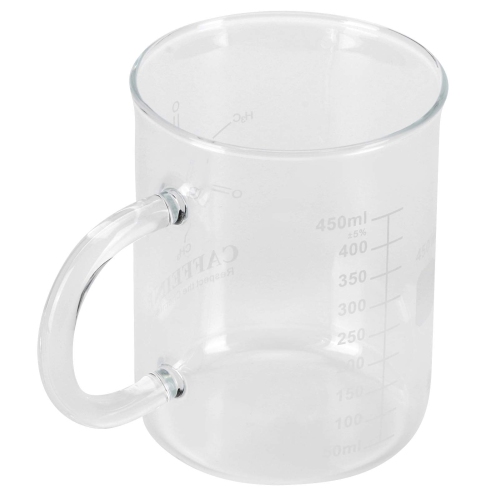 Tasse cafféine Beaker, tasse en verre borosilicaté avec poignée et balance de mesure pour les boissons chaudes et froides.