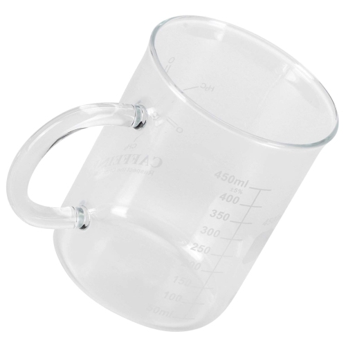 Tasse cafféine Beaker, tasse en verre borosilicaté avec poignée et balance de mesure pour les boissons chaudes et froides.