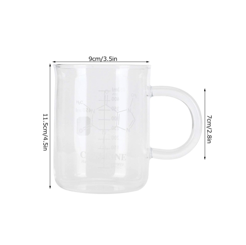 Tasse cafféine Beaker, tasse en verre borosilicaté avec poignée et balance de mesure pour les boissons chaudes et froides.