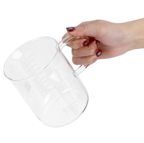 Tasse cafféine Beaker, tasse en verre borosilicaté avec poignée et balance de mesure pour les boissons chaudes et froides.