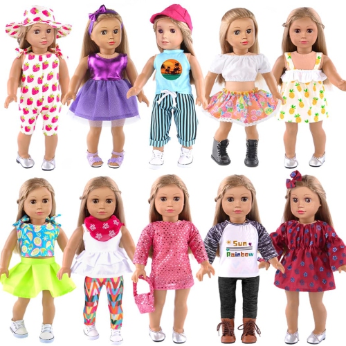 10-Sets Doll Clothes and Accessories for 18 inch Doll Include Dress Handbag Headband Hat and Rompers