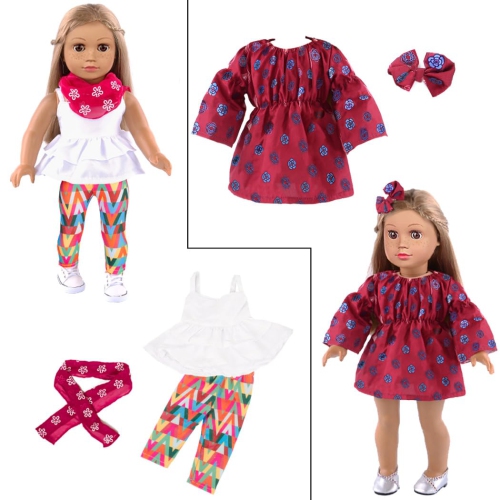 10-Sets Doll Clothes and Accessories for 18 inch Doll Include Dress Handbag Headband Hat and Rompers