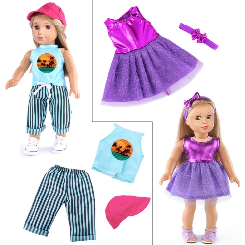 10-Sets Doll Clothes and Accessories for 18 inch Doll Include Dress Handbag Headband Hat and Rompers