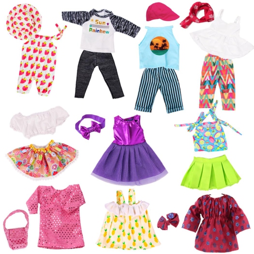 10-Sets Doll Clothes and Accessories for 18 inch Doll Include Dress Handbag Headband Hat and Rompers