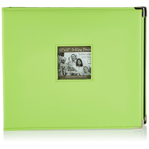 Pioneer Photo Albums T-12JF/C Jumbo 3-Ring Sewn Leatherette Frame Cover Memory Book Binder, Lime Green