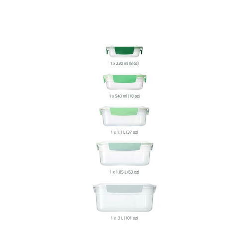 Joseph Joseph Nest Lock Plastic Food Storage Container Set with Lockable Airtight Leakproof Lids, 10 Piece, Sage