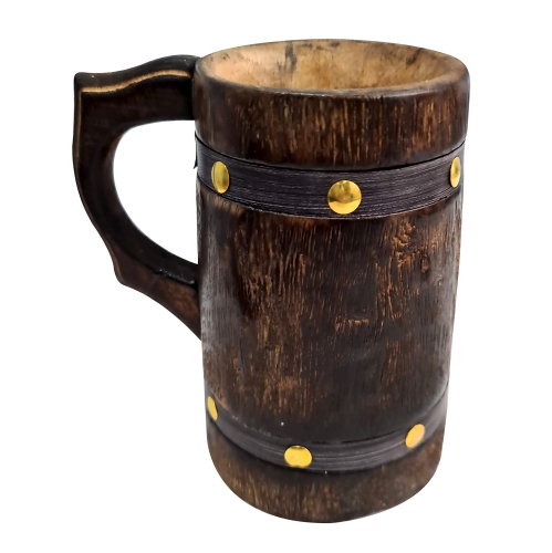 Antique Wooden Tankard Drinking Mug Handmade Leather Barrel Beer Coffee Food Safe Beverage Ancient Style Rustic Wooden..