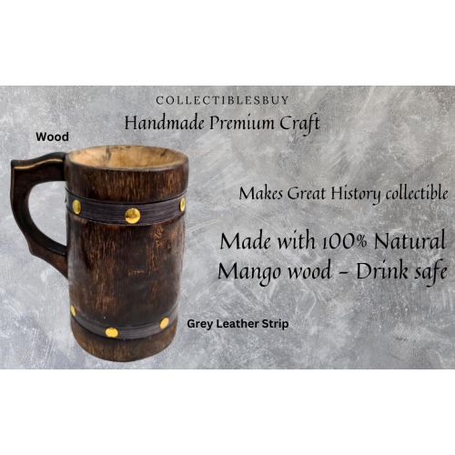 Antique Wooden Tankard Drinking Mug Handmade Leather Barrel Beer Coffee Food Safe Beverage Ancient Style Rustic Wooden..