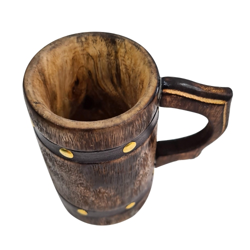Antique Wooden Tankard Drinking Mug Handmade Leather Barrel Beer Coffee Food Safe Beverage Ancient Style Rustic Wooden..
