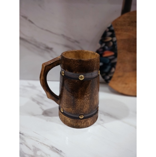 Antique Wooden Tankard Drinking Mug Handmade Leather Barrel Beer Coffee Food Safe Beverage Ancient Style Rustic Wooden..
