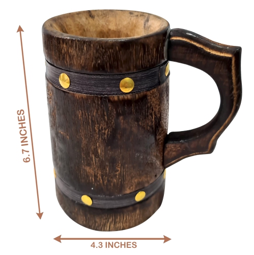 Antique Wooden Tankard Drinking Mug Handmade Leather Barrel Beer Coffee Food Safe Beverage Ancient Style Rustic Wooden..