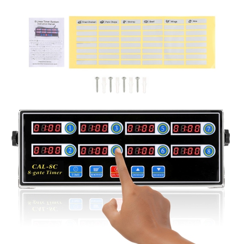 BEAMNOVA 8-Channel Digital Kitchen Timer Commercial Cooking Fryer Reminder Loud Ring Alarm Stainless Steel Adjustable ..