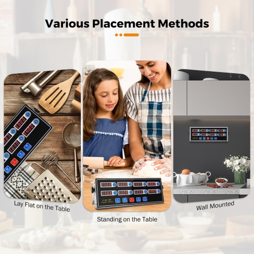 BEAMNOVA 8-Channel Digital Kitchen Timer Commercial Cooking Fryer Reminder Loud Ring Alarm Stainless Steel Adjustable ..