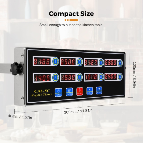 BEAMNOVA 8-Channel Digital Kitchen Timer Commercial Cooking Fryer Reminder Loud Ring Alarm Stainless Steel Adjustable ..